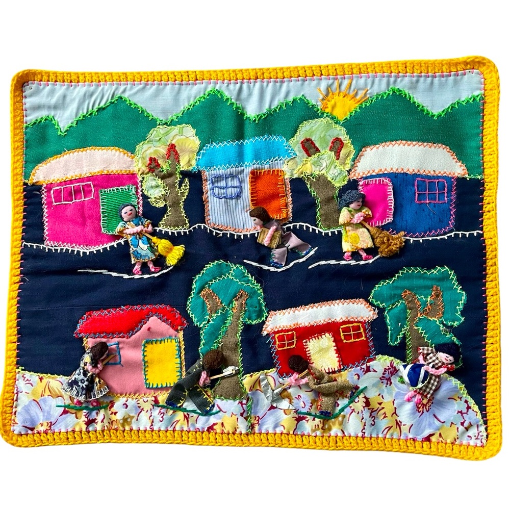 Appliquéd & Embroidered Arpillera Panel